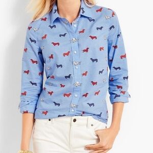 Talbots Blue Dachshund Classic Button Down Shirt XS